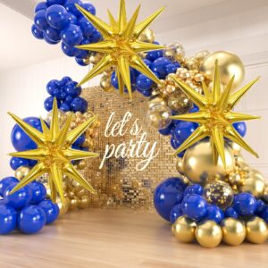 176 pack royal blue gold balloons garland arch kit with 3pcs 27 inch big foil starburst balloons,blue and gold confetti balloons for birthday graduation new year decoration