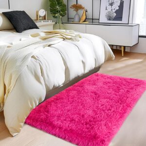 fluffy rug for living room,furry carpet for teen,shaggy rug for nursery room, hot pink fuzzy plush rug for dorm, rectangle shag rug 2x3 feet