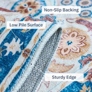 KSK Washable Area Rugs 2x4 Soft, Low Pile Non Slip Carpet Vintage Rugs Boho Floral Medallion Print Mat for Living Room Bedroom Kitchen Laundry