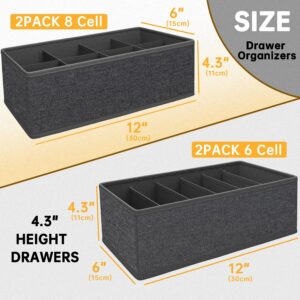 FAMALAHEE 4 PACK Sock Underwear Drawer Organizer Dividers, Collapsible Cabinet Closet Storage Boxes for Clothes, Socks, Lingerie, Underwear, Tie, Belt,Bedroomedroom