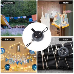 33FT Retractable Clothesline, Portable Travel Clothes Line, Adjustable Camping Drying Line with 20 Clothespins & 10 Stoppers & 4 Hanger Clips, Lightweight Laundry Line for Indooor Outdoor Travel Hotel