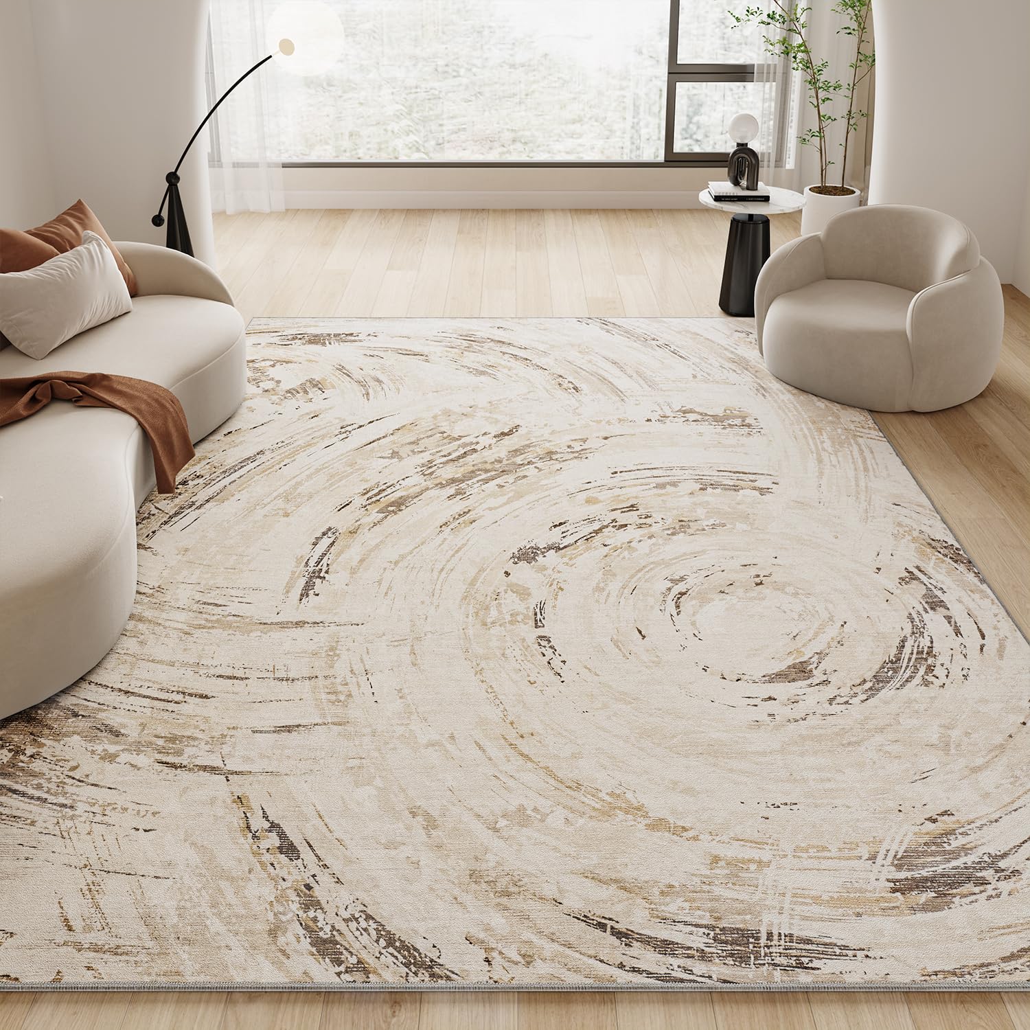 8x10 Area Rugs for Living Room Rug Abstract Modern Neutral Bedroom Rug Machine Washable Rug for Dining Room Rug Durable No Pile Easy Care Carpet Beige Brown