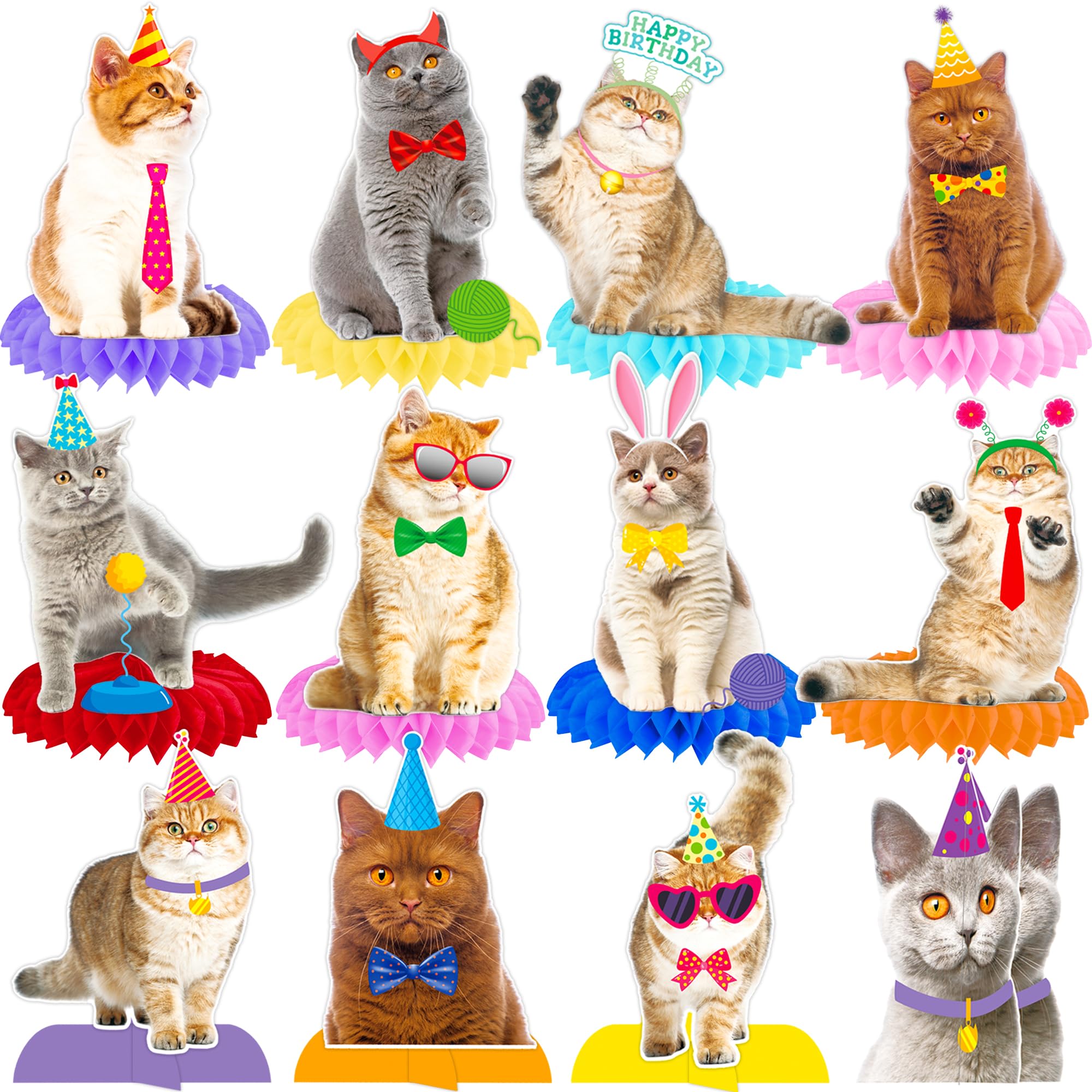 British Shorthair Cat Honeycomb Centerpieces 12Pcs Cat Birthday Party Decorations Cute Cat Party Table Decorations for Cat Themed Kitten Birthday Party Supplies