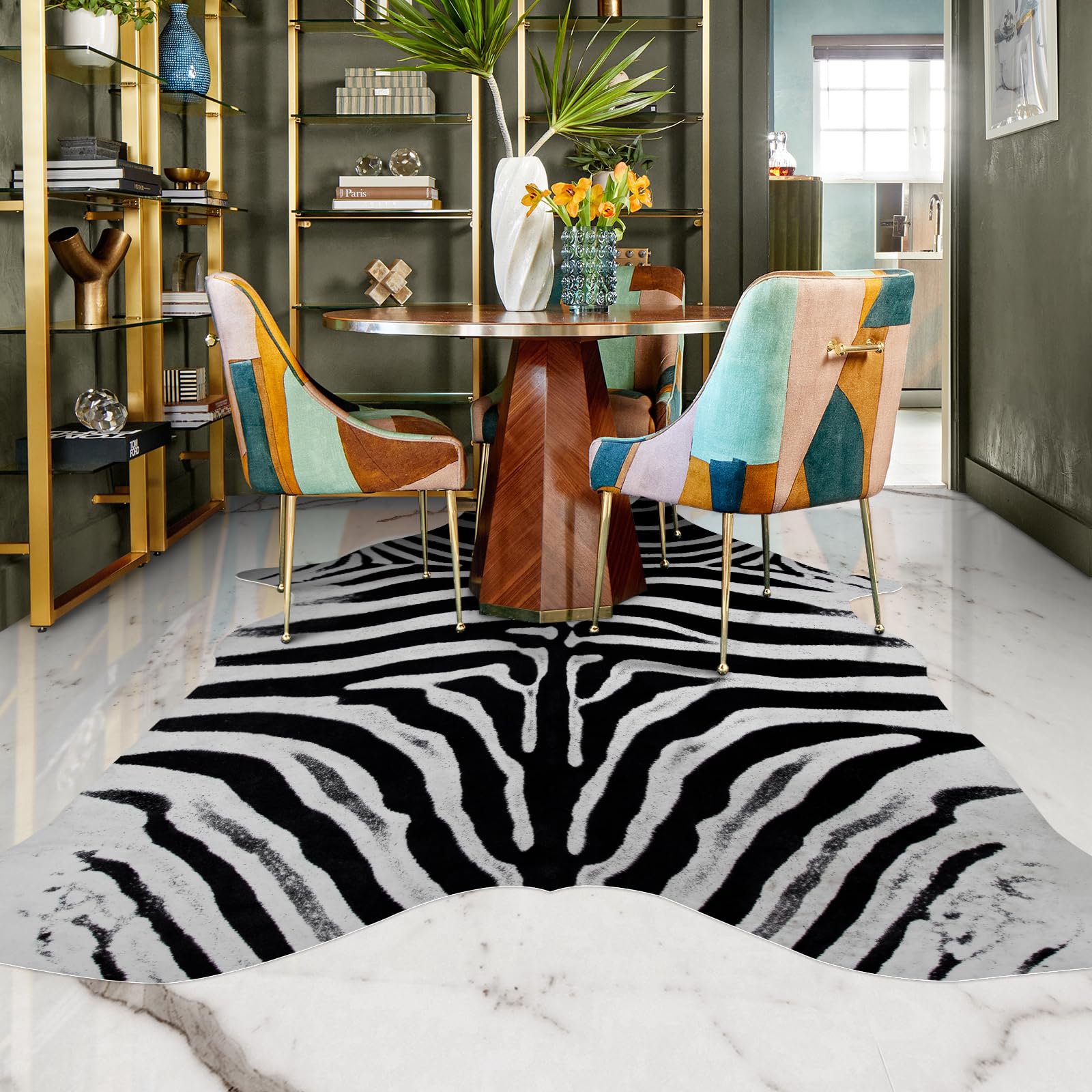 Guyi Rare Zebra Rug Large Cowhide Rug 10x8 ft Aesthetic Rugs for Bedroom Living Room Dining Room Irregular Shapped Rug Funky Rugs for Home Decer…