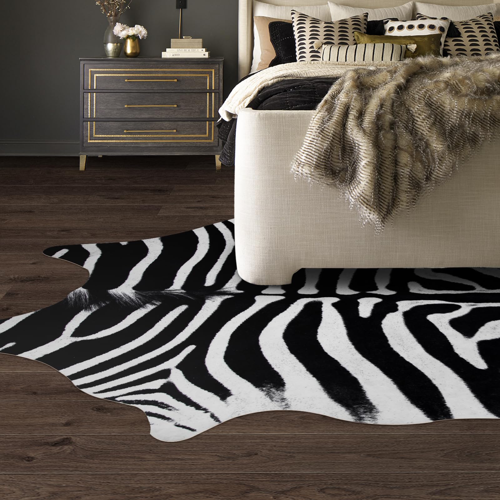 Guyi Rare Zebra Rug Large Cowhide Rug 10x8 ft Aesthetic Rugs for Bedroom Living Room Dining Room Irregular Shapped Rug Funky Rugs for Home Decer…