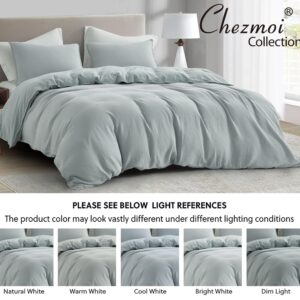 Chezmoi Collection Breeze 3-Piece Cotton Gauze King Duvet Cover Set, Light Blue-Gray Soft Washed Cotton Linen Like Textured Breathable Comforter Cover with Button Closure