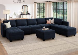 honbay u shaped modular sectional couch with storage velvet sectional couches for living room blue