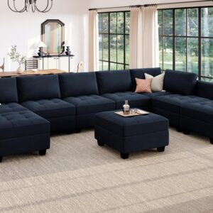 HONBAY U Shaped Modular Sectional Couch with Storage Velvet Sectional Couches for Living Room Blue