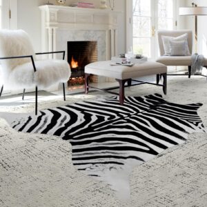 Guyi Rare Zebra Rug Large Cowhide Rug 10x8 ft Aesthetic Rugs for Bedroom Living Room Dining Room Irregular Shapped Rug Funky Rugs for Home Decer…