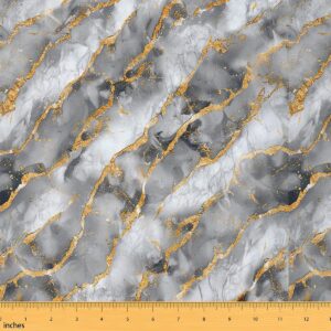 erosebridal grey marble fabric by the yard,golden geometric print upholstery fabric,ombre marble texture decorative fabric,mid century style indoor outdoor fabric for diy,golden white,2 yards