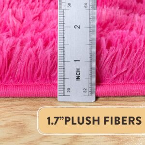 Hot Pink Shaggy Rugs Fluffy Carpets, Indoor Modern Plush Area Rugs for Living Room, Upgrade Anti-Skid Area Rug, Rectangular 4x6 Feet Fuzzy Rug for Nursery Home Decor