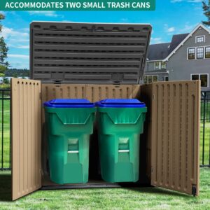 YITAHOME Extra Large Outdoor Horizontal Storage Shed, 4.5x4ft Resin Tool Sheds w/o Shelf, Easy to Assemble Waterproof Storage for Trash Cans, Garden Tools, Lawn Mower, Lockable, Brown