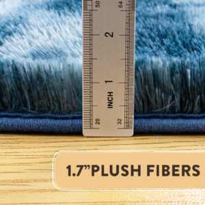 Shaggy 8x10 Area Rugs, Tie-Dyed Blue Rug Fuzzy Rugs for Kids Bedroom, Soft Play Nursery Area Rug for Girls, Shag Area Rugs Non Slip, Fluffy Faux Fur Rug Carpet