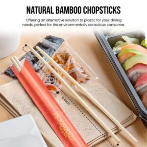 OCS Parts 9-Inch Bamboo Chopsticks | 100 Pairs | Individually Wrapped Natural Bamboo Chopsticks for Home and Commercial Use