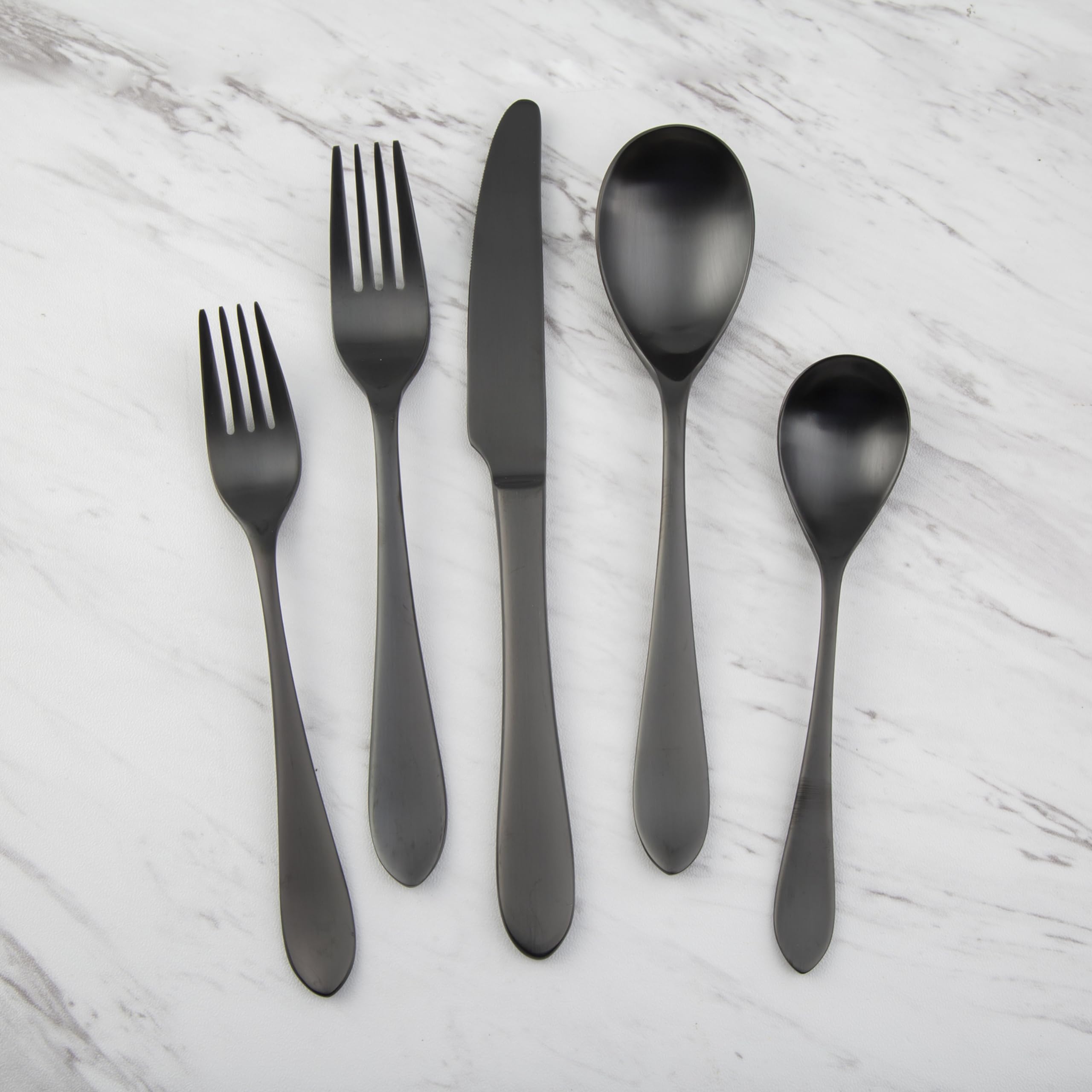 Cambridge Black Colby Satin Piece Flatware Set, 20 Count