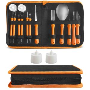 sxlxflpdr 16pcs pumpkin carving kit tools,halloween professional pumpkin carving tool for adults,pro stainless steel carving knives scraper with led candle,jack o lantern carvi