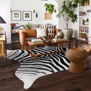 Guyi Rare Zebra Rug Large Cowhide Rug 10x8 ft Aesthetic Rugs for Bedroom Living Room Dining Room Irregular Shapped Rug Funky Rugs for Home Decer…