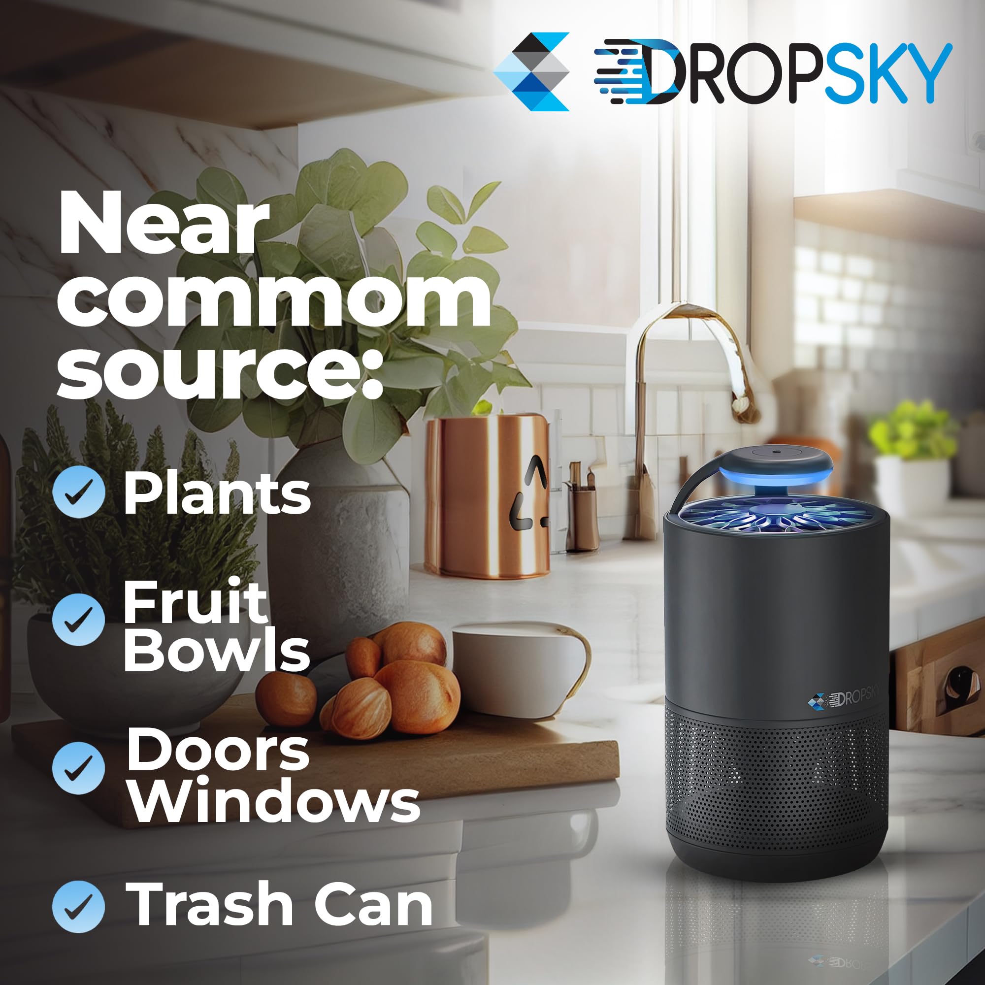 Dropsky Kit Indoor Flying Insect Trap - Plug-in Bug Light Trap for Fruit Flies, Gnats and Houseflies - Odorless and Mess Free (1 Big Trap + 2 Small Traps + 4 Glue Cards)