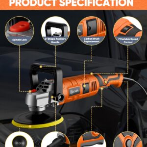 SILVEL Buffer Polisher, 1600W 7 Inch/6 Inch Polisher for Car Detailing, Wax Machine, 7 Variable Speed, with 6 Foam Pads, 3 Wool Pads, Packaging Bag, for Boat Polishing and Waxing