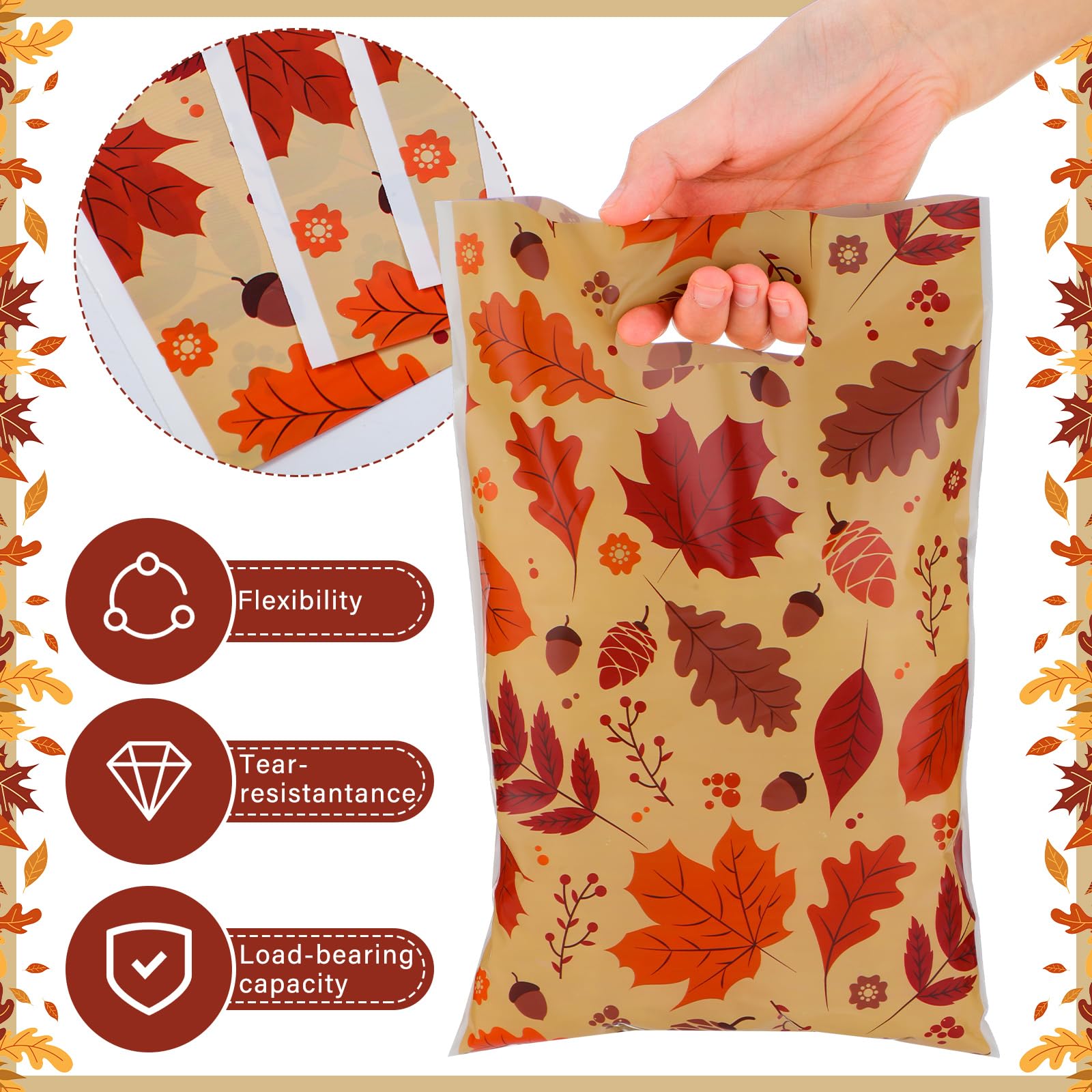 ReliThick 150 Pcs Fall Party Favor Bags Bulk Maple Leaves Goody Bags Autumn Treat Bags with Handles for Fall Thanksgiving Theme Party Favor Supplies