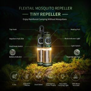 FLEXTAIL Tiny Mosquito Repeller, Rechargeable Outdoor Mosquito Repellent, 329°F Heating 30ft Protection Zone Ultra Mini with Camping Light Magnetic Design for Outdoor Camping Backpacking Patios