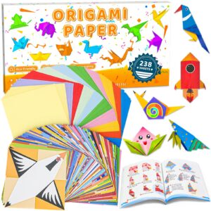 mobyke 238 sheets origami paper, origami kit for kids with 54 patterns art projects colored blank origami papers origami instruction book art and craft supplies for children travel activities project