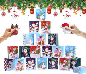 jaywayang 20pcs small chirstmas gift bags with tags, little paper bags with handles assorted christmas prints for xmas holiday presents wrapping.