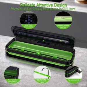 Vacuum Sealer Machine, 10-in-1 Upgraded Powerful Vacuum Sealer for Food, 85Kpa Fully Automatic Lock, See-through Glass Cover, with 10 Bags, Vacuum Sealing Hose, Built-in Cutter, Removable Drip Tray