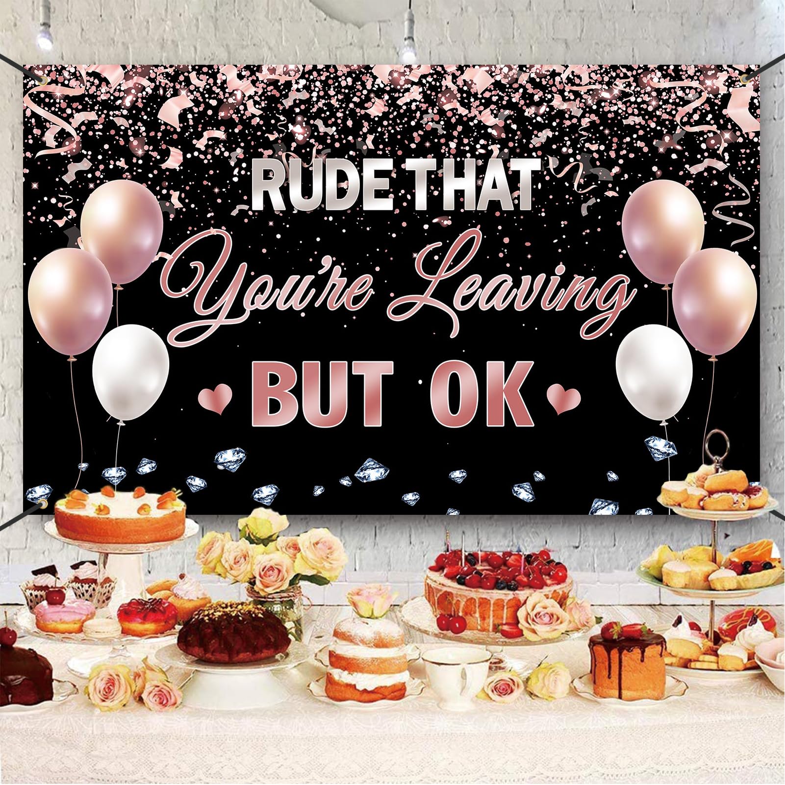 Trgowaul Retirement Farewell Party Decorations, Rose Gold Rude That You're Leaving But OK Banner Goodbye Backdrop, Going Away Banner Party Supplies Bye Office Work Graduation Party Decorations