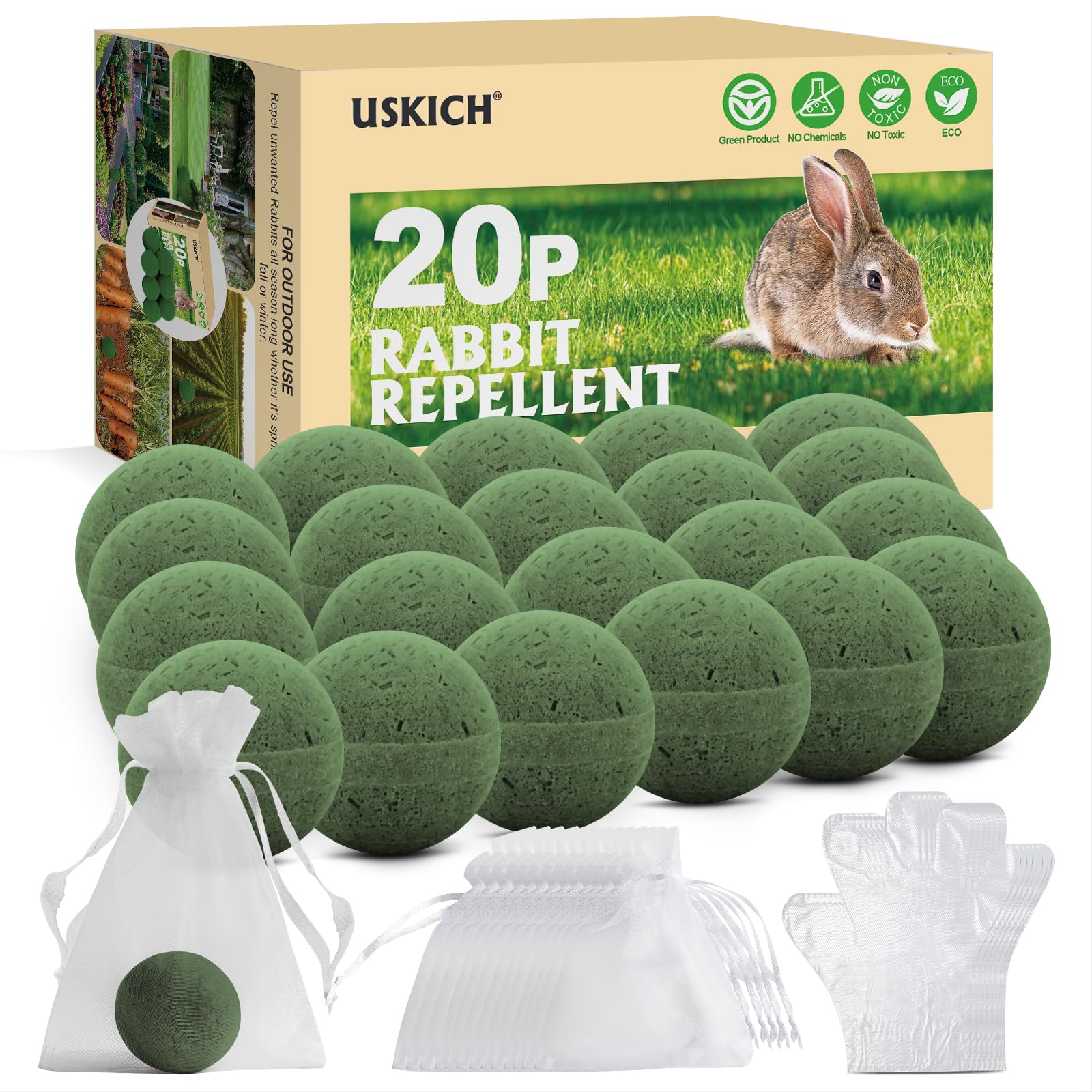 20PACK Rabbit Repellent Outdoor,Natural Peppermint Oil Rabbit Repellent Pet Safe,Powerful Rabbit Deterrent,Rabbit Repellant for Garden,Deer Repellent for Outdoor Tree Yard, Safe for Lawn and Plant