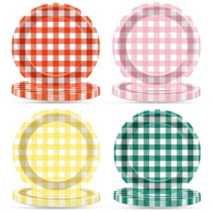 lonfliness 48pcs camp gingham paper plates 7inch gingham checkered bachelorette party supplies glamping birthday tableware dinnerware set summer plaid camping themed party favors baby bridal shower