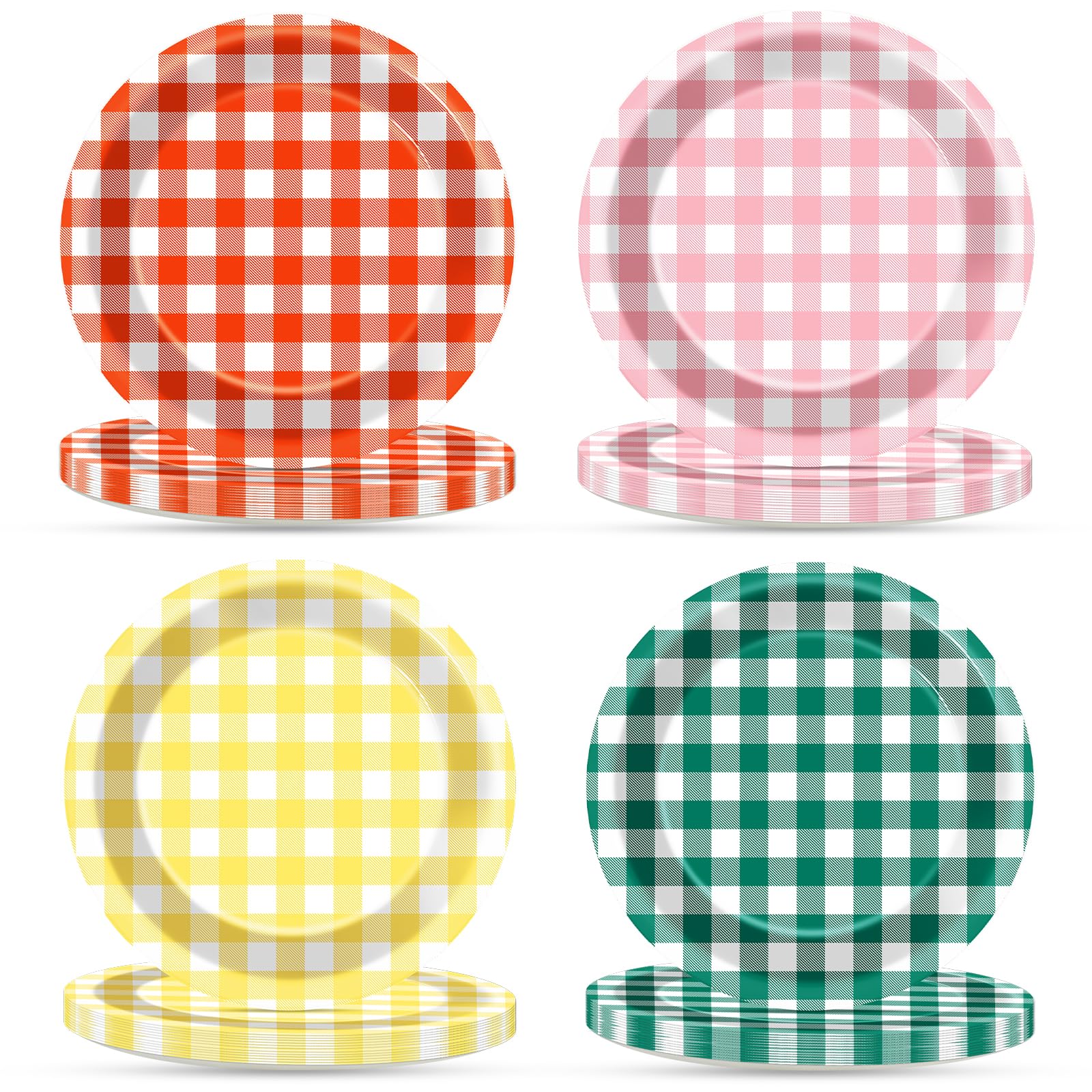 Lonfliness 48Pcs Camp Gingham Paper Plates 7Inch Gingham Checkered Bachelorette Party Supplies Glamping Birthday Tableware Dinnerware Set Summer Plaid Camping Themed Party Favors Baby Bridal Shower