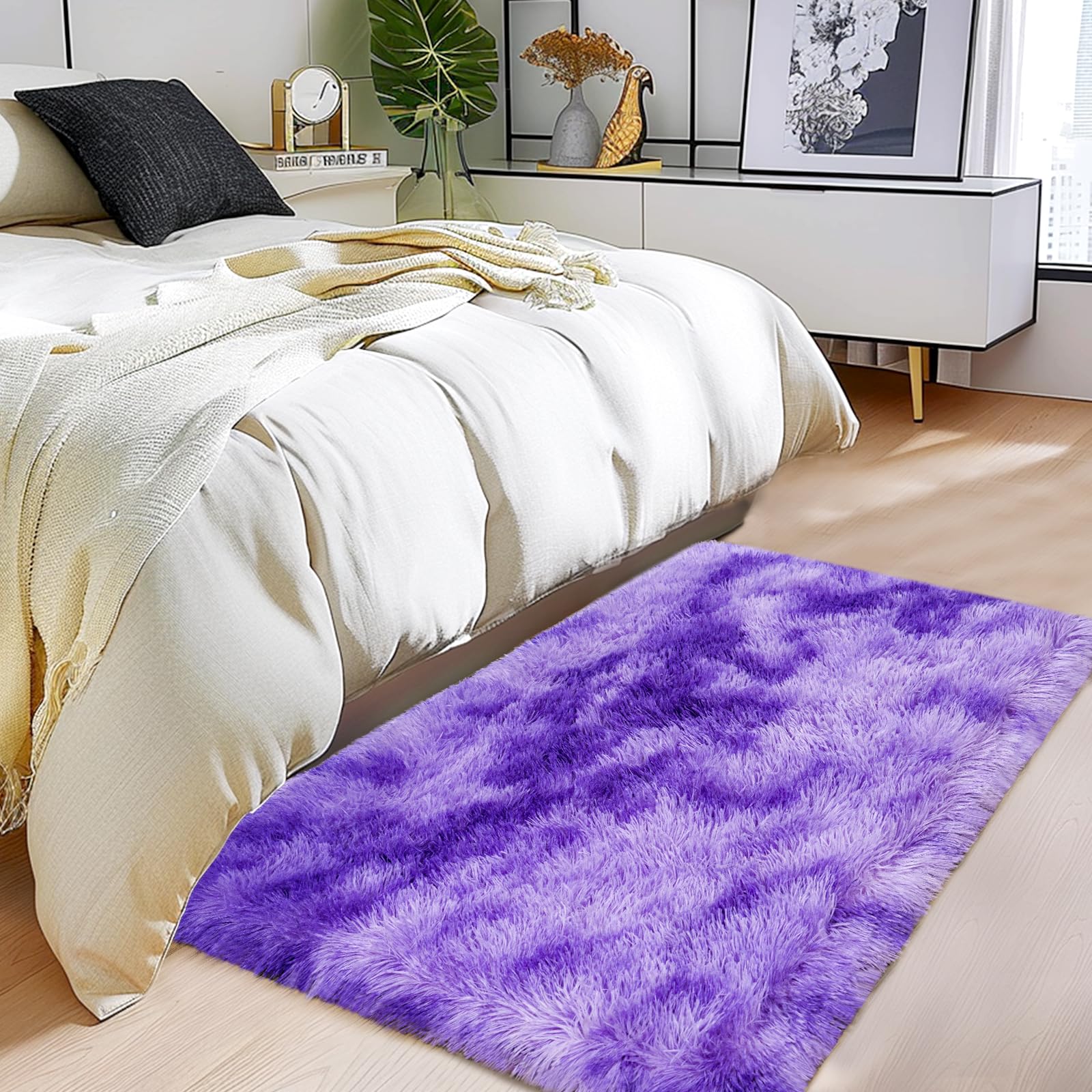 Fluffy Rug for Living Room,Furry Carpet for Teen,Shaggy Rug for Nursery Room, Tie-Dyed Purple Fuzzy Plush Rug for Dorm, Rectangle Shag Rug 2x3 Feet