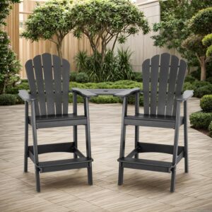 eclife Tall Adirondack Chairs Set of 2, HDPE Adirondack Barstools with Connecting Tray, Outdoor Double Balcony Chairs, Weather Resistant for Patio, Poolside, Backyard, Black