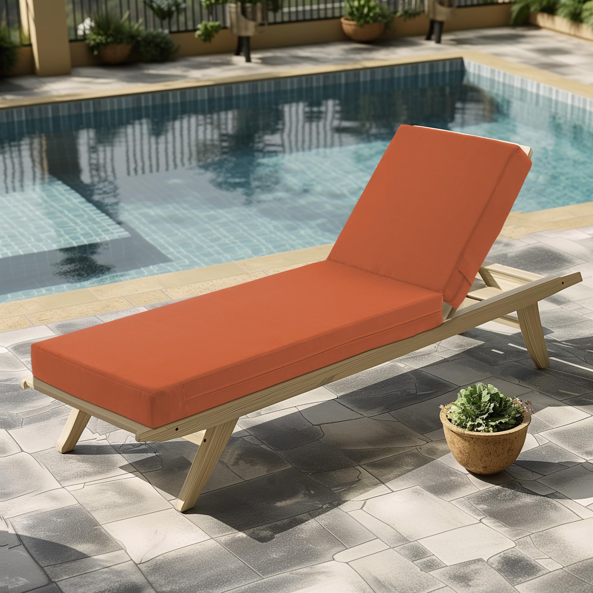 Codi Lounge Chair Cushion, Outdoor Chaise Cushions for Pool, Double Waterproof Fabric, 70 x 22.5 x 3.5 Inch Spice