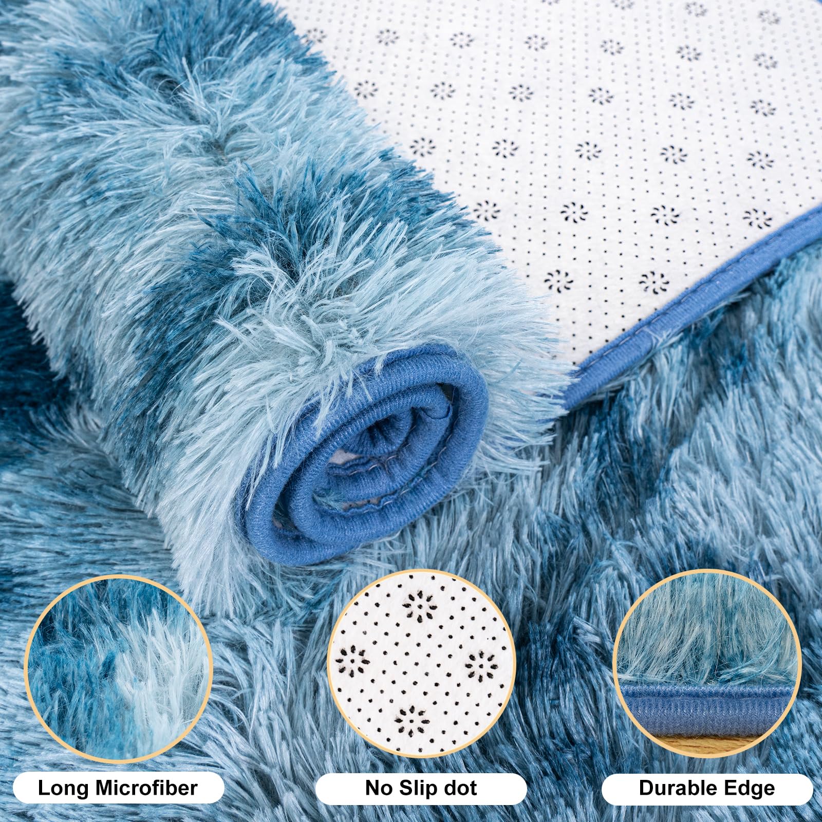 Tie-Dyed Blue Shaggy Rugs Fluffy Carpets, Indoor Modern Plush Area Rugs for Living Room, Upgrade Anti-Skid Area Rug, Rectangular 4x6 Feet Fuzzy Rug for Nursery Home Decor