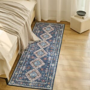 cwk boho washable 2x6 area rugs,non-slip floor carpet,non-shedding floor mat,low pile doormat soft vintage rug for living room bedroom dinning room laundry home office,blue/multi