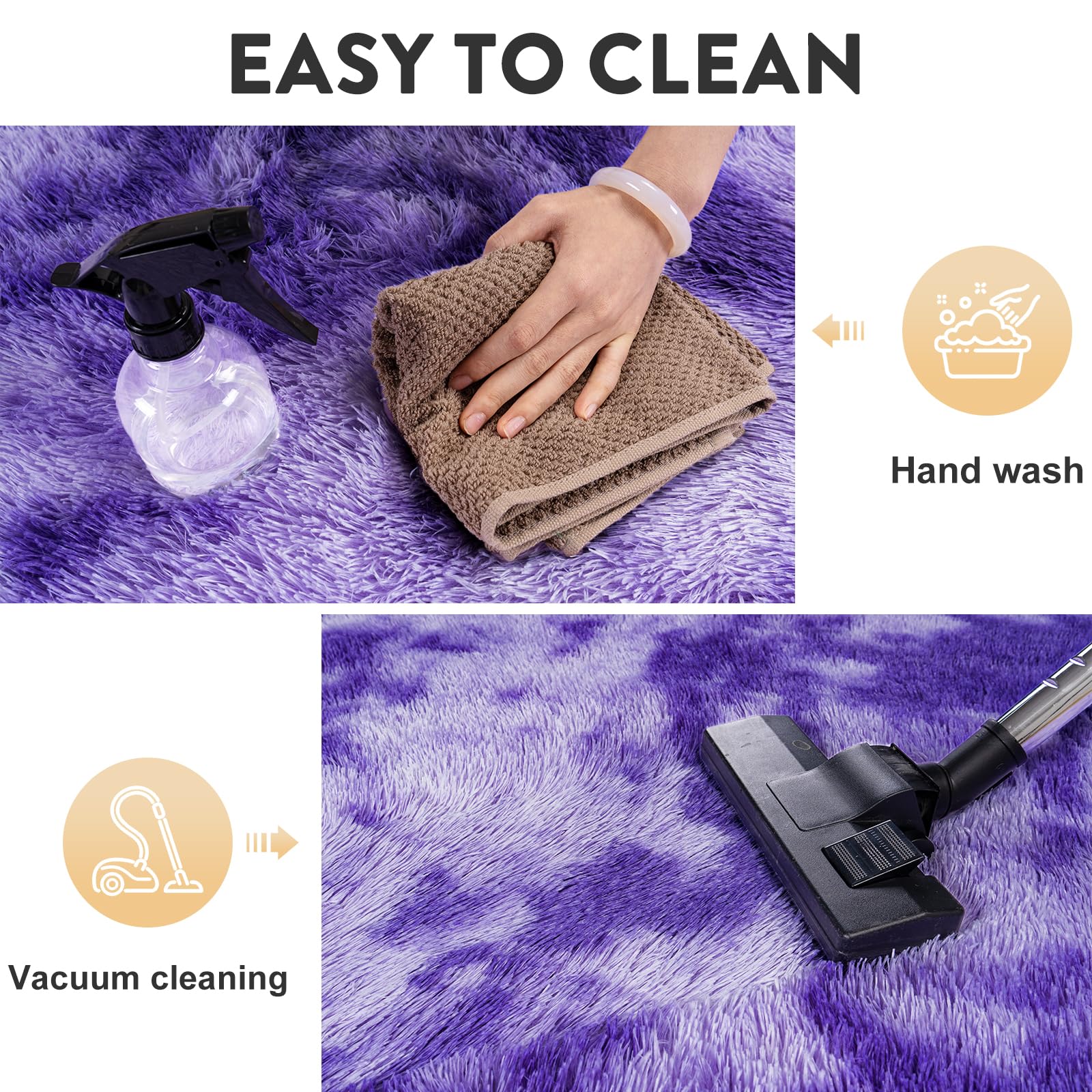 Fluffy Rug for Living Room,Furry Carpet for Teen,Shaggy Rug for Nursery Room, Tie-Dyed Purple Fuzzy Plush Rug for Dorm, Rectangle Shag Rug 2x3 Feet