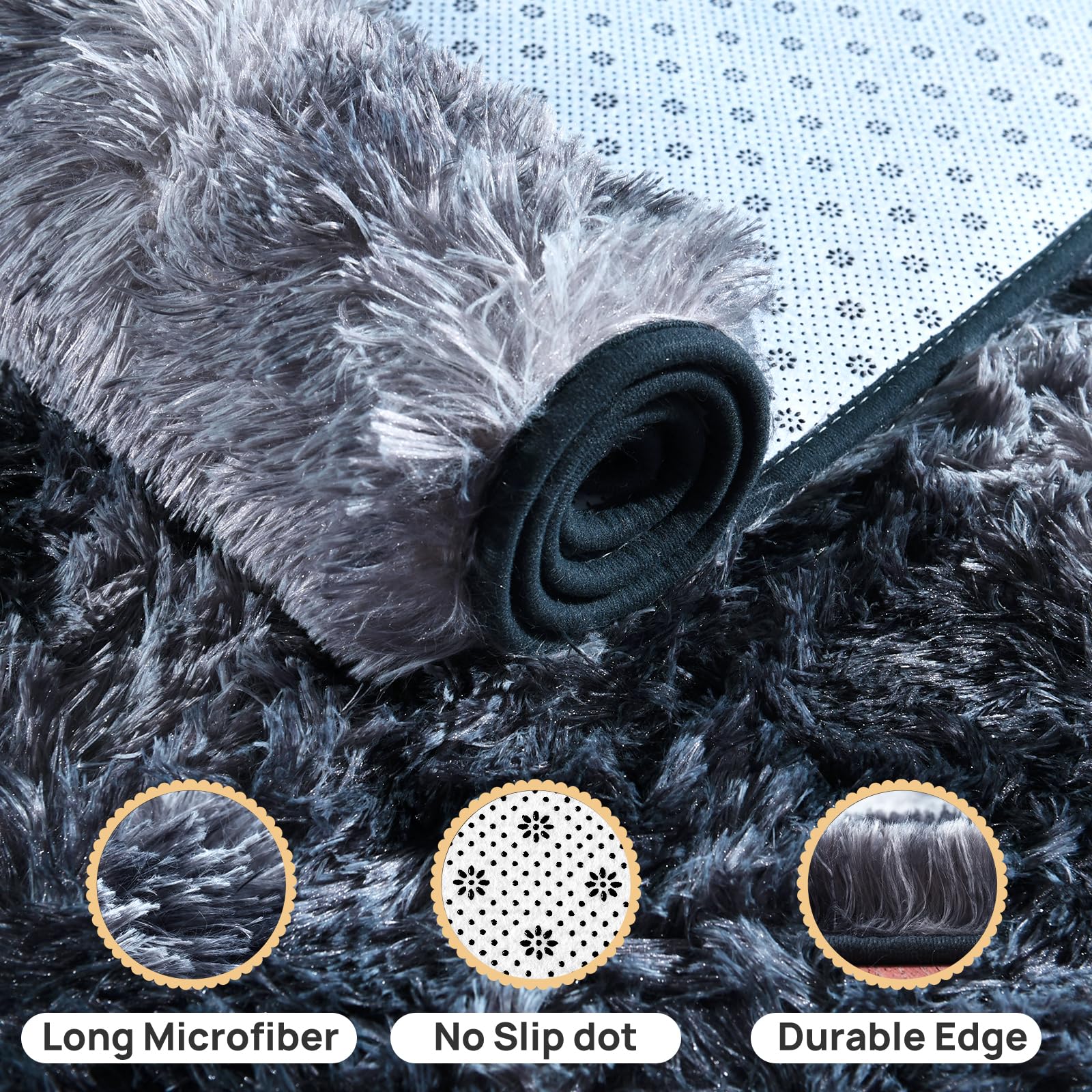 Fluffy Rug for Living Room,Furry Carpet for Teen,Shaggy Rug for Nursery Room, Tie-Dyed Blue Grey Fuzzy Plush Rug for Dorm, Rectangle Shag Rug 6x9 Feet