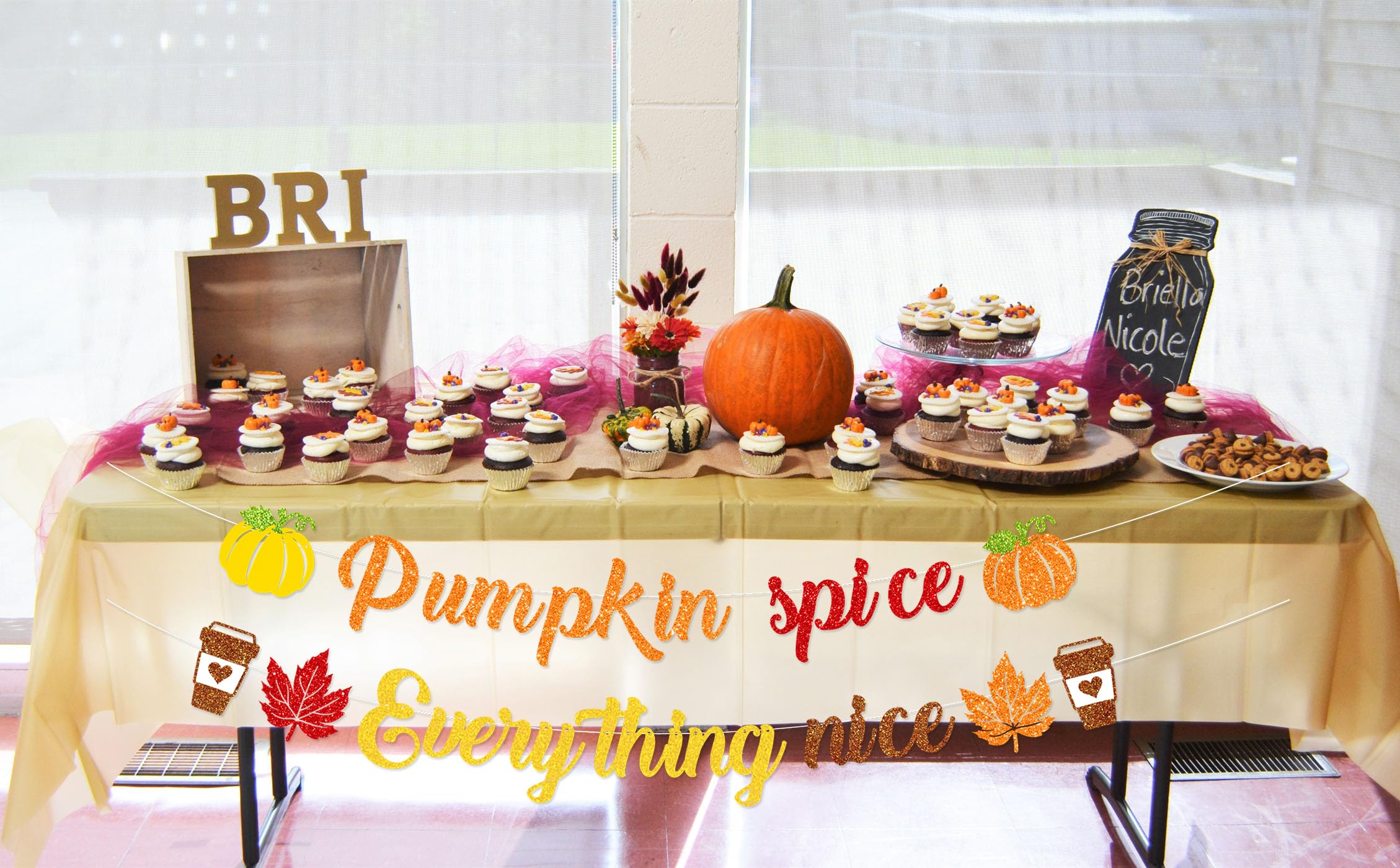 Pumpkin Spice and Everything Nice Banner Decor, Inspirational Autumn Sign, Autumn Fall Bulletin Board Decorations for Thanksgiving, Fall Party Decorations for Home Mantle Fireplace,Fall Harvest Banner