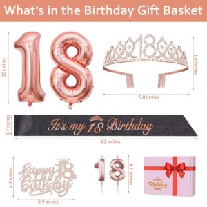 18th Birthday Decorations for Girls, Including 18th Birthday Sash and Tiara, Cake Topper and 18 Candles, 18th Birthday Balloons, 18th Birthday Gifts for Girls, 18th Birthday Party Decorations