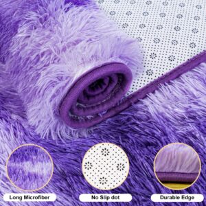 Ultra Soft Rug for Living Room, 6X9 Ft Tie-Dyed Purple Fluffy Shag Area Rug for Bedroom, Modern Shaggy Carpets Fuzzy Rug for Teens Dorm, Upgrade Anti-Skid Durable Fuzzy Plush Rug