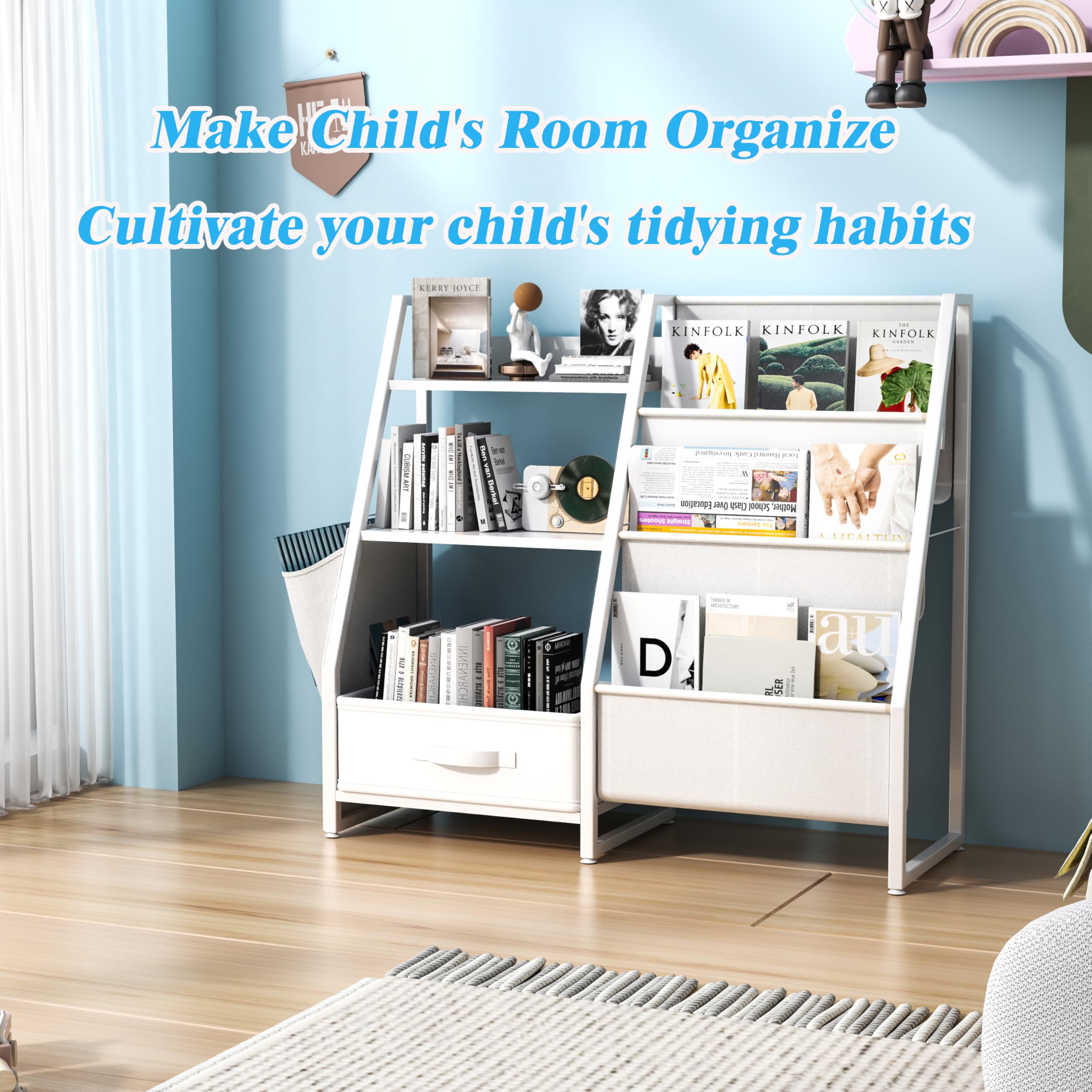 BAIJIALI Kids Bookshelf and Toy Organizer, 3 Tier Bookshelf for Kids, Montessori Bookcase Book Shelf for Kids Rooms, Bedroom, Playroom,Toy Storage Organizer with Bookshelf