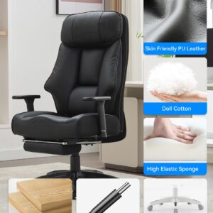 DJ·Wang Big and Tall Office Chair 400lbs, Executive Office Chair with Foot Rest, High Back Office Chair with Back Support, Oversized Office Chair for Heavy People, Leather Office Chair Black