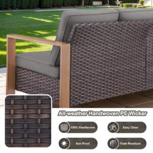 Belord 5 Piece Outdoor Wicker Patio Conversation Furniture Set Deep Seating, Metal Wide Armrests Patio Sofa Set with Rattan Chairs Ottomans for Porch Deck Sunroom Backyard