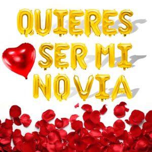 quieres ser mi novia - 16'' will you be my girlfriend balloons spanish with 200pcs artificial rose petals for valentines day decorations (quieres ser mi novia balloons gold)