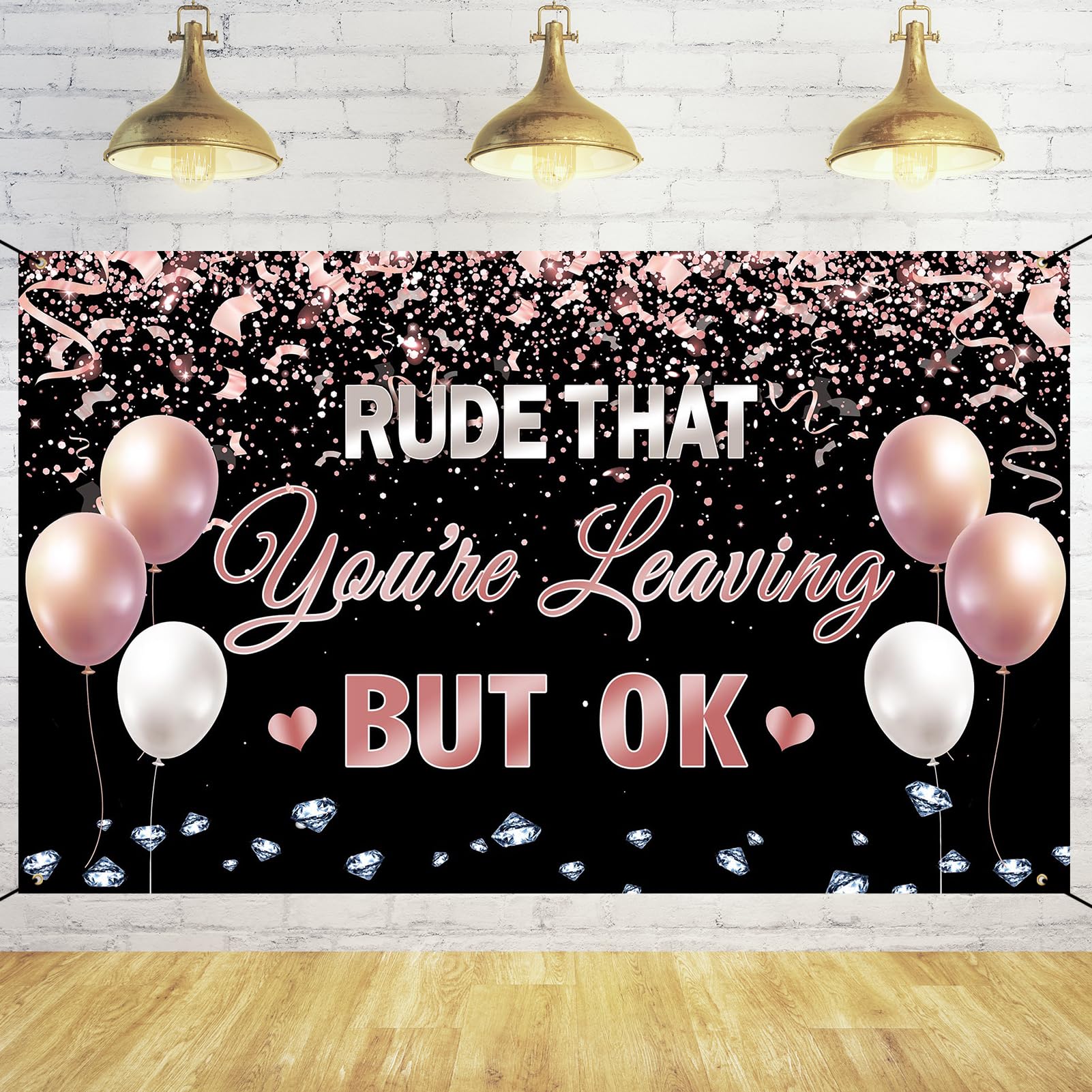 Trgowaul Retirement Farewell Party Decorations, Rose Gold Rude That You're Leaving But OK Banner Goodbye Backdrop, Going Away Banner Party Supplies Bye Office Work Graduation Party Decorations