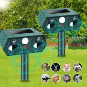 2 pack solar ultrasonic animal repellent 2024 outdoor cat deterrent with motion sensor for cat deer rabbit squirrel skunk dog, waterproof deer repellent devices skunk repellent for yard lawn garden