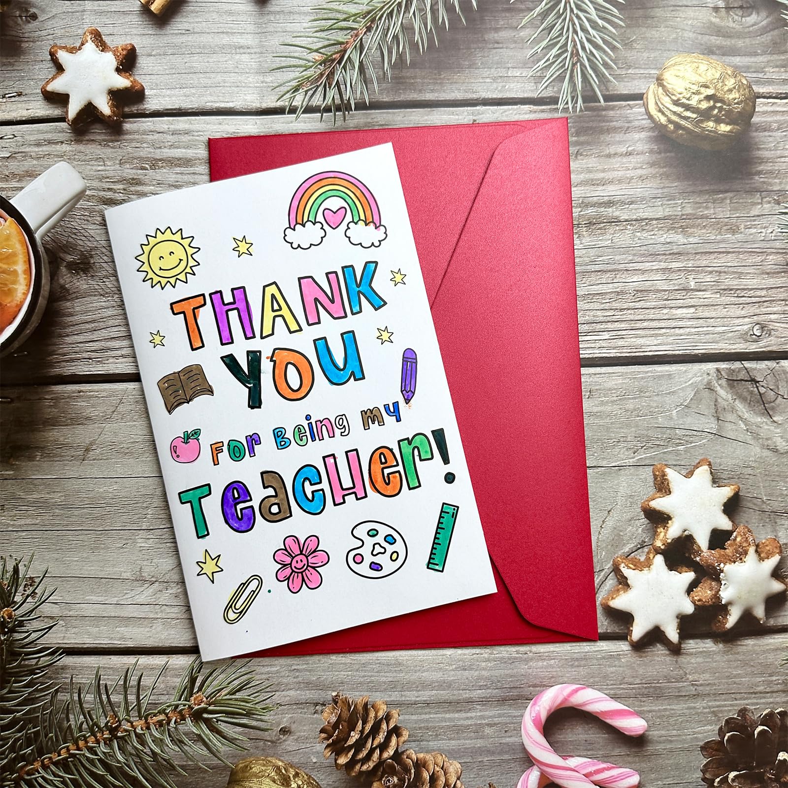 Teacher Thank You Card with Envelope, Teacher Appreciation Gift, Kids Fill in Blanks Coloring Page, Teacher Card from School Kids