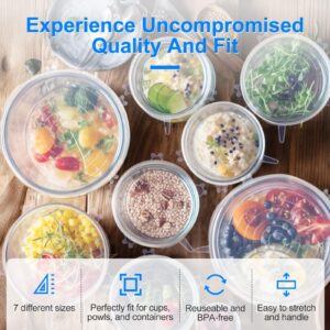 Aokinle Reusable Premium Silicone Stretch Lids for Food Storage,14 Packs With 7 Different Sizes, 100% Food Grade Silicone Microwave Cover,Silicone Covers For Bowls, Cans, and Round Container